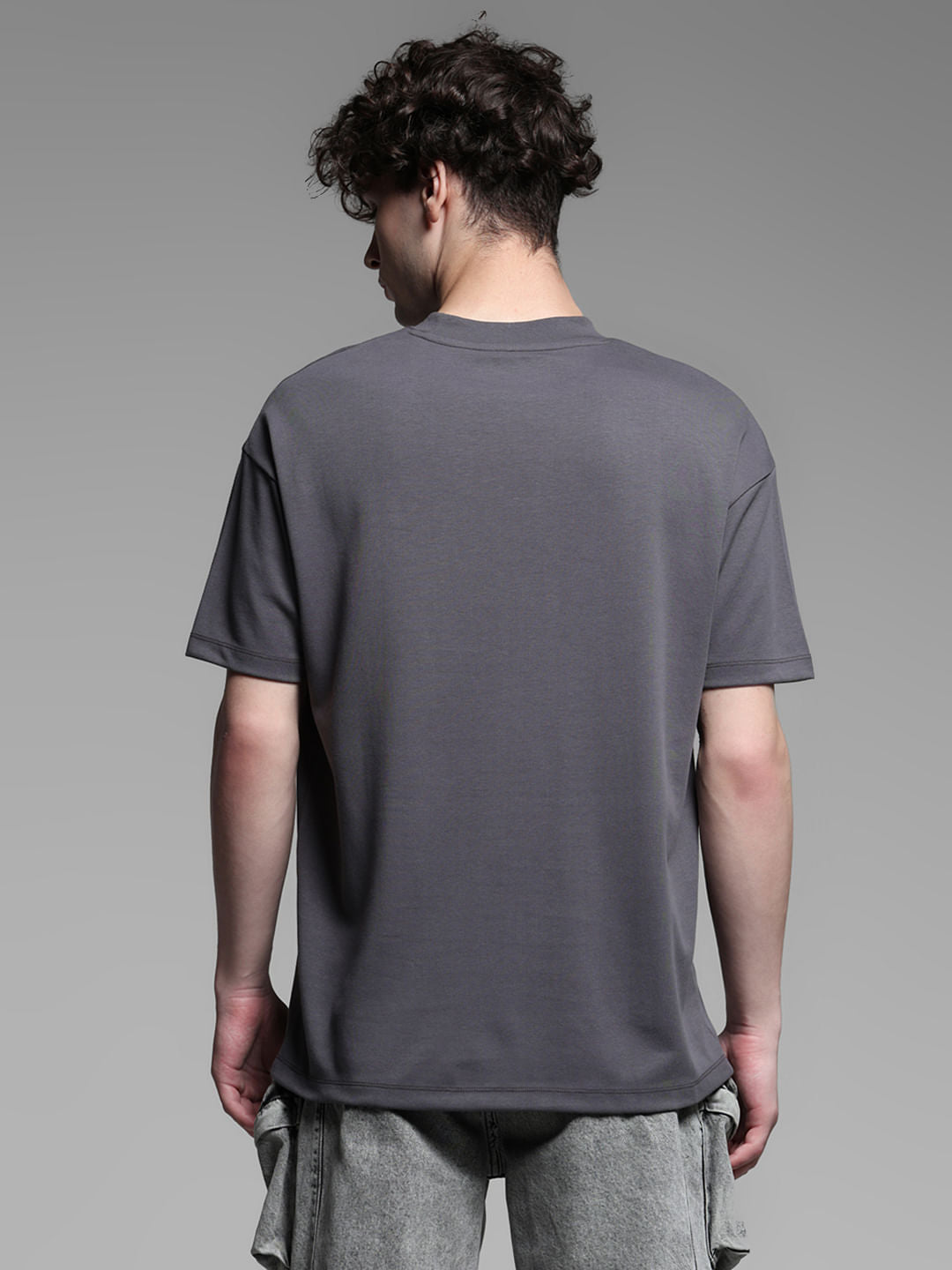 Coin Grey & Midnight Black Contrast-Heathered Knitted T-Shirt main image 0