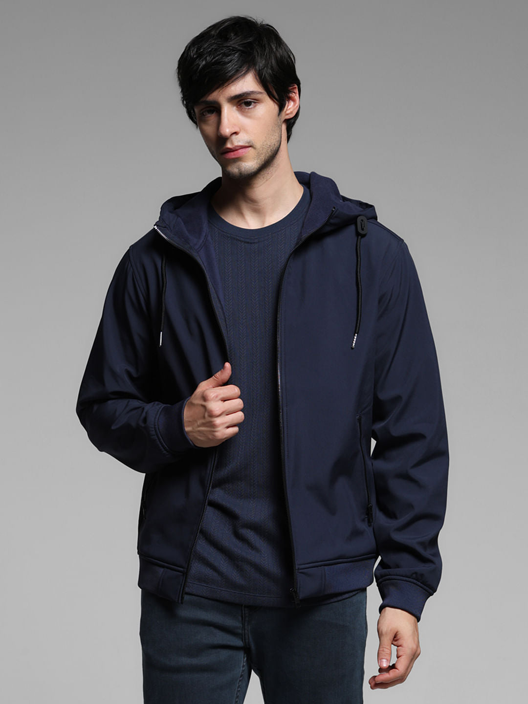 Navy Blue Softshell Hooded Windcheater