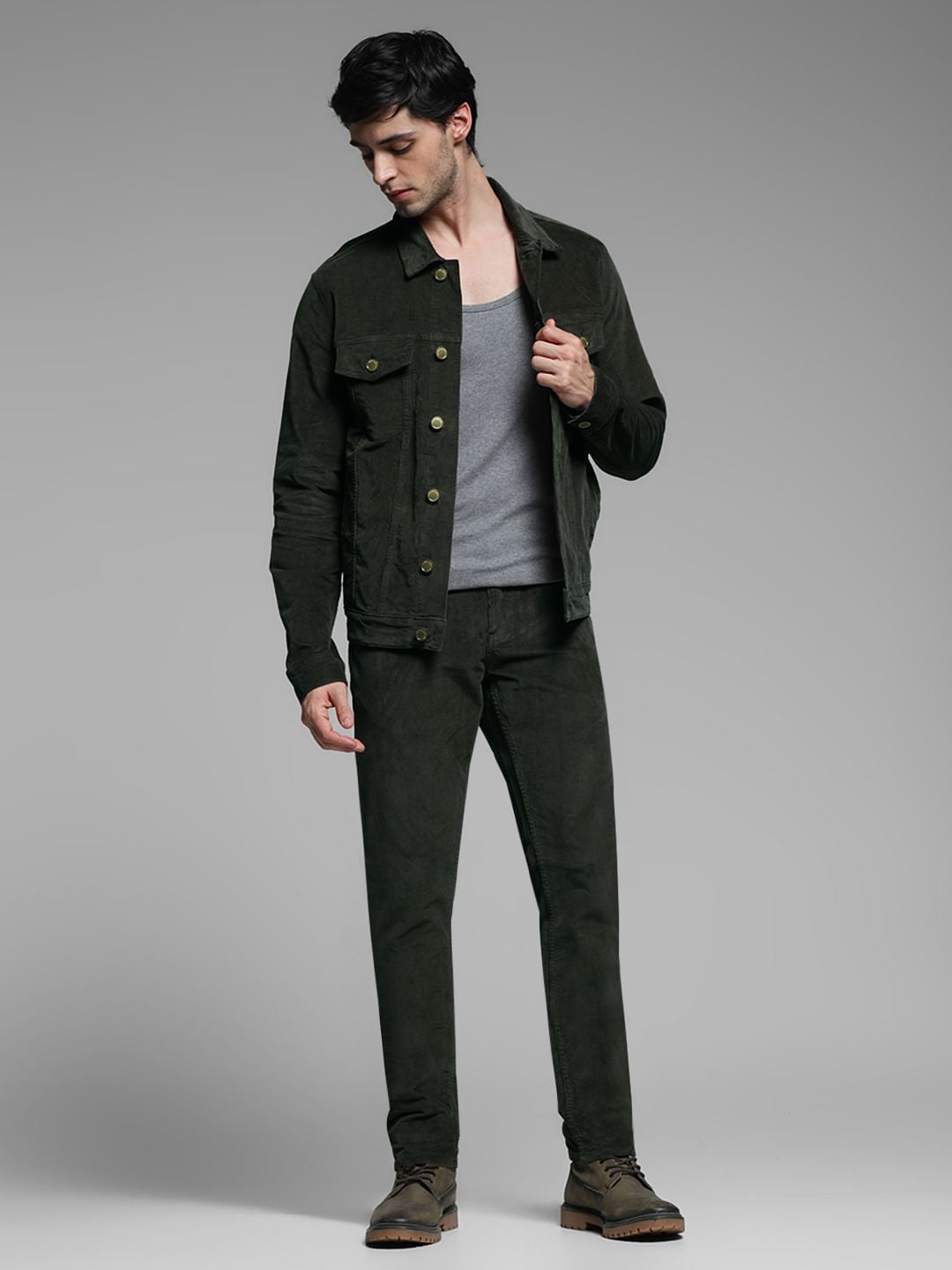 NOTYZ 40490 Coat W. Corduroy Collar Dark Olive main image 1