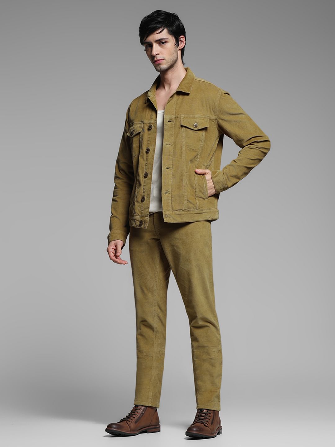 Beige Outfit Men Green Streetwear Outfits Beige Corduroy Co-ord