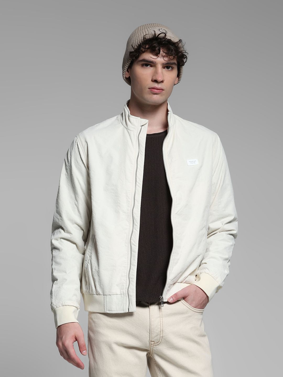 Mens Jackets Best Friend Bomber Jackets Off-White Regular Fit Jacket