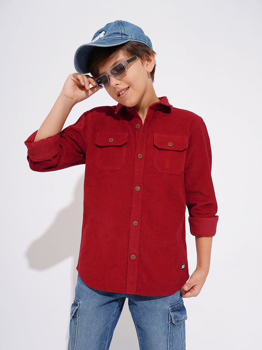 Aesthetic Red Boy Outfits Boys Red Corduroy Shirt